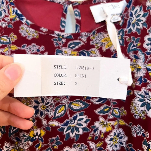 Jade by Johnny Was Maroon Floral Quarter Butterfly Sleeve Boho Mini Dress S NWT - Picture 4 of 10